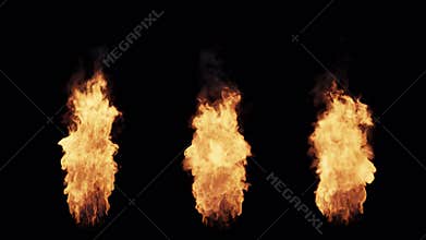 Fire Elements Burning Looped Animation Isolated On Black Background