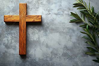 For religious themes, a wooden cross and olive branch are set against a textured background, creating a perfect image