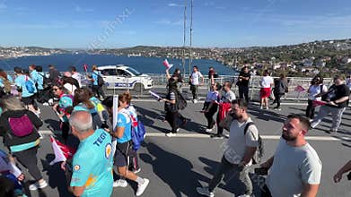 Athletes running in 45. Istanbul marathon which includes two continents in one race.
