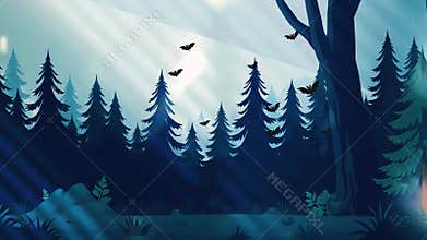 Cartoon forest Halloween landscape scenery: Cartoon scary scenes