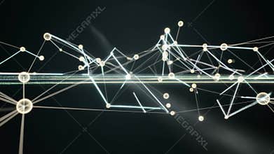 Network growing with lines and dots on black background