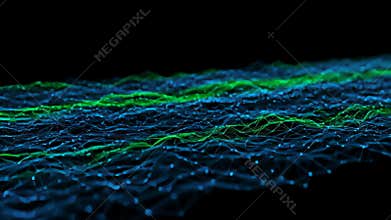 Abstract Digital Network with Blue and Green Lines in a Black Background