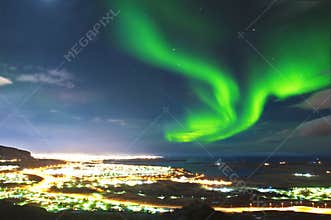 Northern lights above Reykjavik Iceland