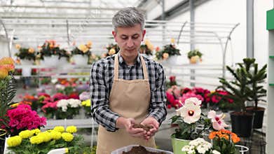 Gardener with Soil and Flowers