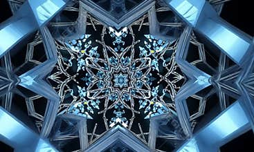 Hypnotic kaleidoscopic flow of metal wires in an abstract futuristic style.