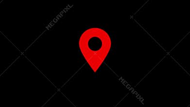 Neon Location Pin Icon, Glowing Red Map Marker on Dark Background