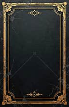 Elegant frame background with gold trim. Central black area provides ample space for text imagery. Features vintage design with