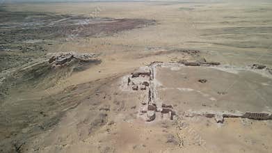 Ancient ruins of Ayaz-Kala fortress in arid Uzbek landscape