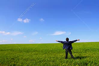 Air breathing in the field in Spring season, opening arms