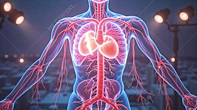 A cardiovascular system rendered in airy pastel hues, visualized Generative AI