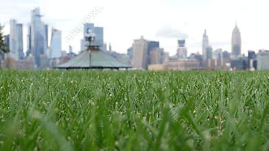 New York City waterfront skyline, Manhattan Midtown cityscape Hudson Yards skyscrapers. New Jersey.
