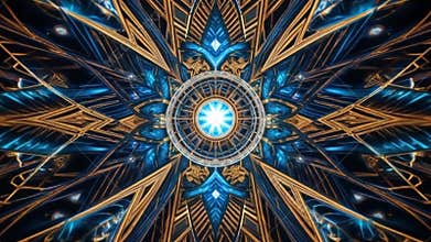 Celestial Geometry in 4K Loop – Glowing Symmetrical Portal with Gold Accents