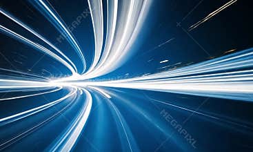 High-speed light lines on a night road - abstract movement in the style of futurism.