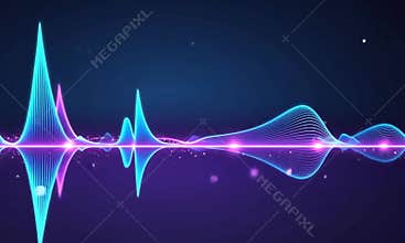 Futuristic animation of neon sound waves in deep space