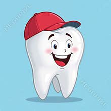 Happy Cartoon Tooth with Baseball Cap