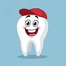 Cartoon Tooth with Baseball Cap