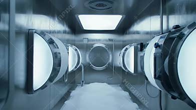 Advanced Cell Therapy Freezing Tank Interior with Circular Access Doors and Frosty Floor