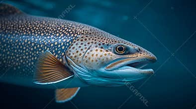 Majestic Trout Swimming Through Deep Blue Waters Detailed Underwater Shot