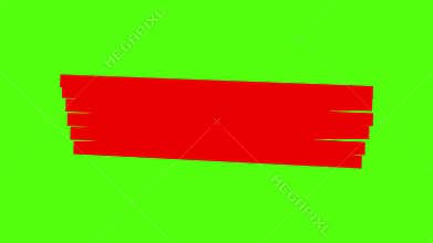 A red brush stroke element with uneven edges on a bright green screen for visual effects use