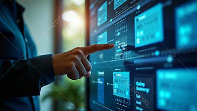 Calendar and agenda scheduling concept. A person interacts with a virtual calendar, organizing tasks and appointments,