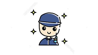 Security guard cartoon a cute uniformed cartoon security guard is holding a walkie talkie