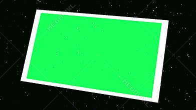 a green screen white photography frame, multiple 3d photo sliding into the composition