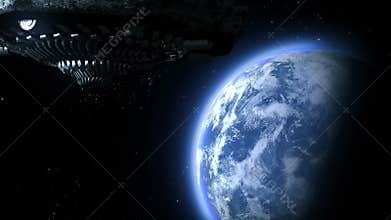 UFO flies to the Earth