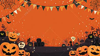 Halloween Background with Pumpkins and Bunting