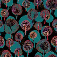 Abstract nature seamless pattern with cute doodle forest.