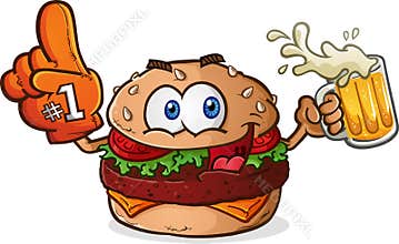 Hamburger Cheeseburger Sports Fan Cartoon Character