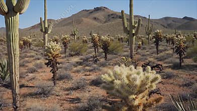 Desert Landscape: Majestic Cacti and Arid Wilderness Scenery