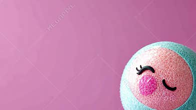 A colorful heart-shaped figure with a smiling face and blushing cheeks is placed on a