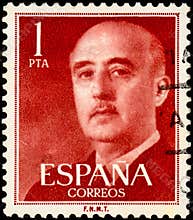 CIRCA 1954: stamp printed by Spain, shows general Francisco Franco