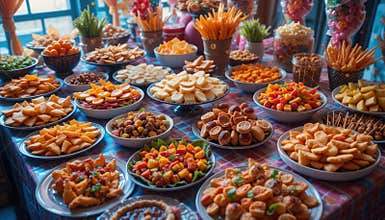 Buffet Table with Variety of Party Foods