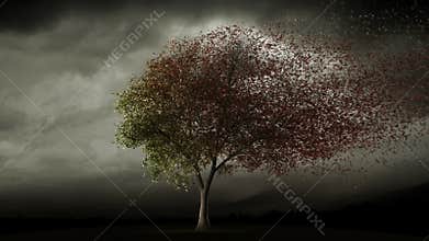 Big tree loosing leaves in autumn