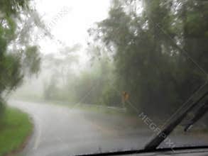 Driving in the strong rain
