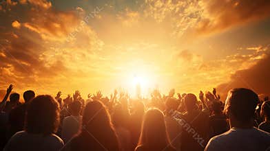 Generative AI Unified Celebration of Humanity Worshiping at Sunrise in a Vibrant Display of Faith and Togetherness