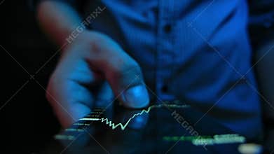 Close-up Business Person Monitoring Financial Analytic Invest Stock Background