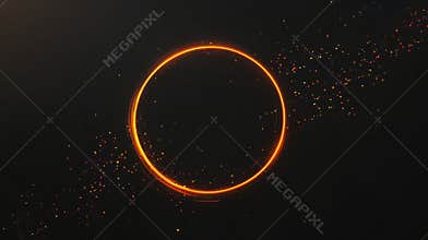 Abstract background with an orange light trail forming a circle on a black background and some light particles. Perfect