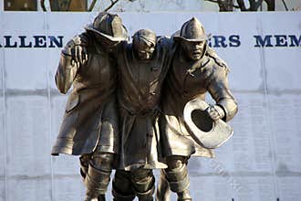 Memorial of fallen firefighters helping each other during 9-11 terror attacks,Albany,New York,2013