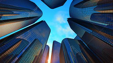 Business district with modern skyscrapers