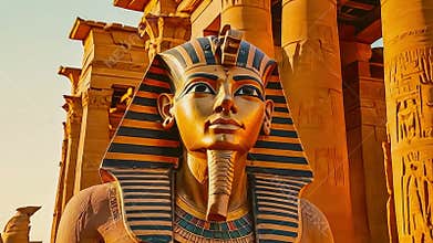 Portrait of the great Egyptian god-Pharaoh Tutankhamun in the temple of Thebes, Egypt.