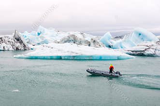 Jokulsarlon Glacier Lagoon, Vatnajokull National Park in Iceland, winter landscape in August