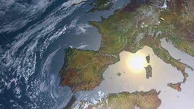 Spacestation flying over Europe