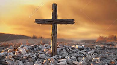 Wooden Cross And Ashes Ash Wednesday