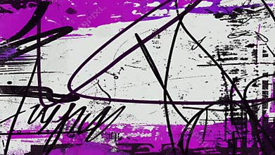 Purple Black and White Grunge Scribble Abstract With Hand Drawn Ink Lines and Distressed Paper Texture
