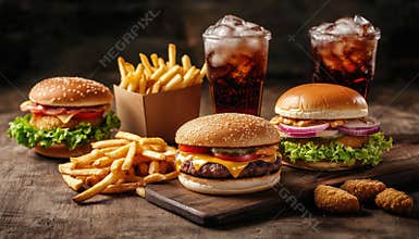 Unhealthy Fast Food Delivery Menu Featuring Assorted Burgers