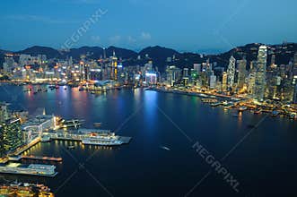Hong Kong night scene aerial view