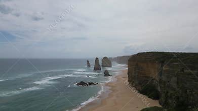 12 Apostles with limestone cliffs at south-eastern coast of Victoria, Australia