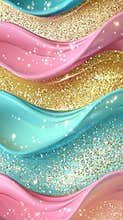 Pink, gold and turquoise wavy stripes with glitter create an elegant and magical background, perfect for luxury, beauty